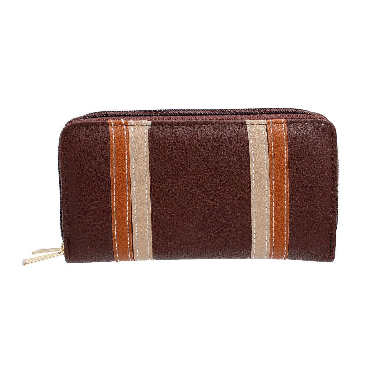 Dark Brown Striped Double Zipper Wallet