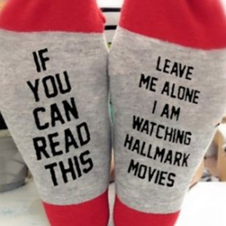 Nuevos y divertidos calcetines de vino con letras de arte creativo de invierno, regalo de Navidad si sabes leer y ver películas navideñas Inicio