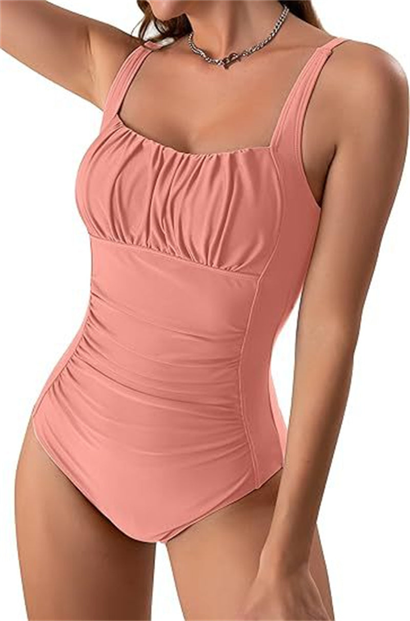 Sexy Solid Color Pleated Design Swimsuit