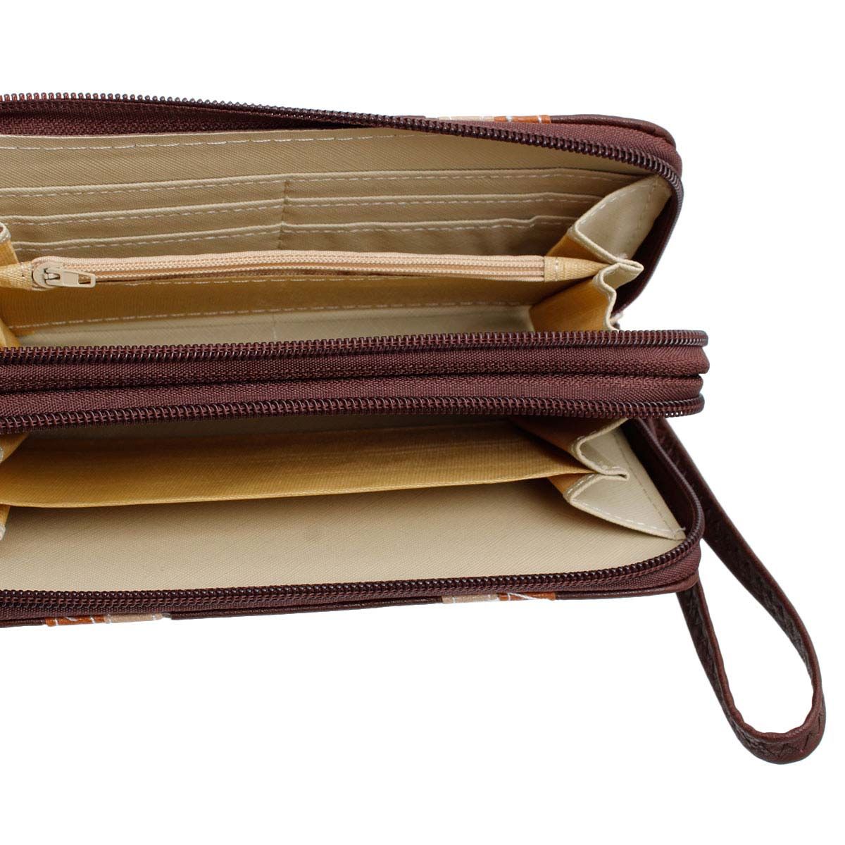 Dark Brown Striped Double Zipper Wallet