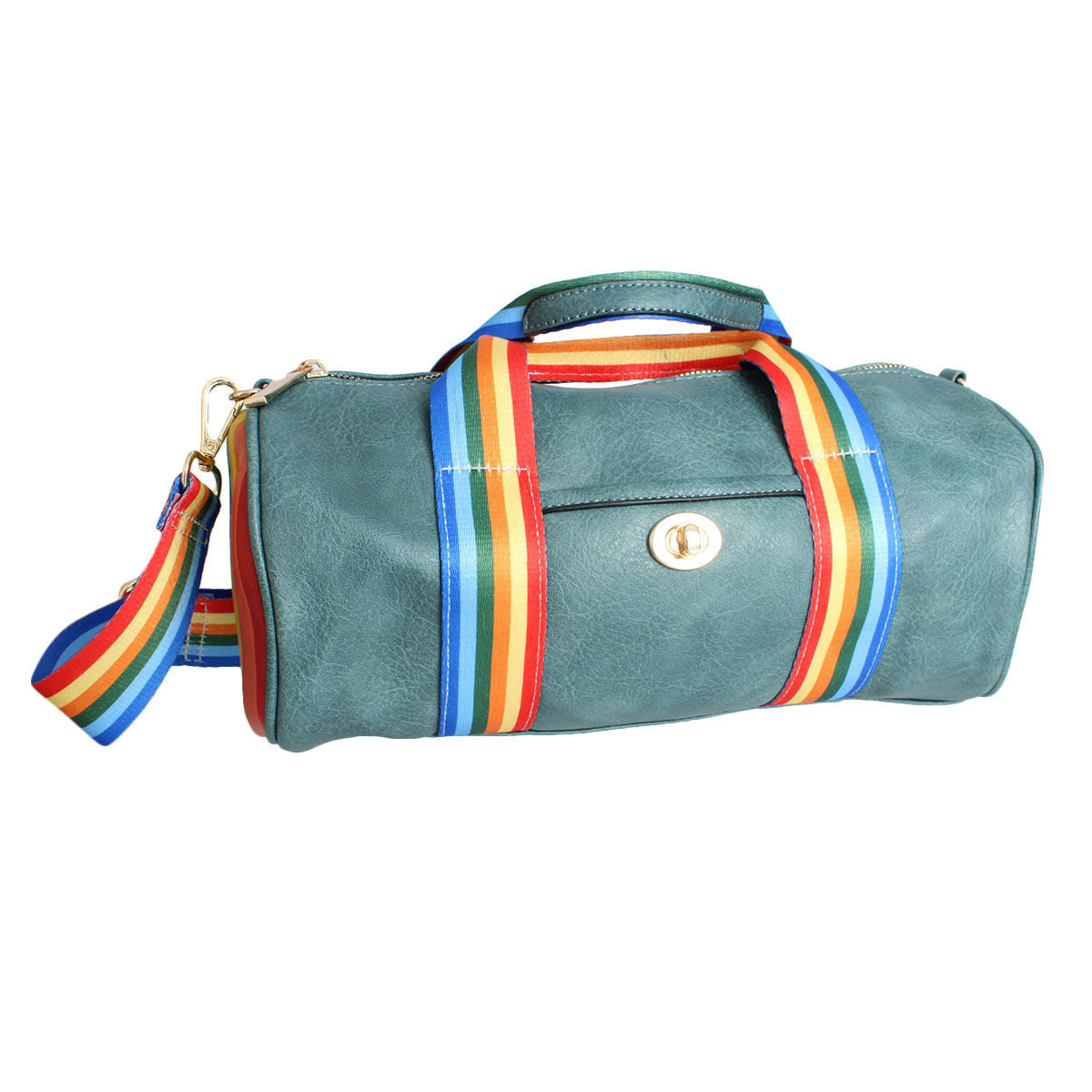 Blue Rainbow Strap Barrel Handbag