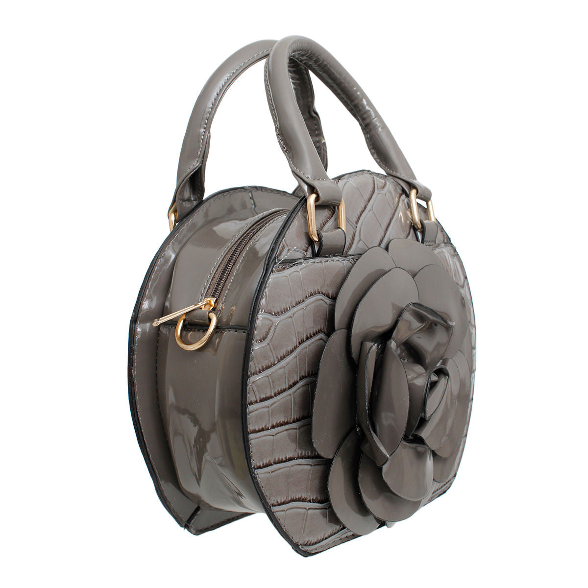 Handbag Round Grey Flower Croc Bag for Women