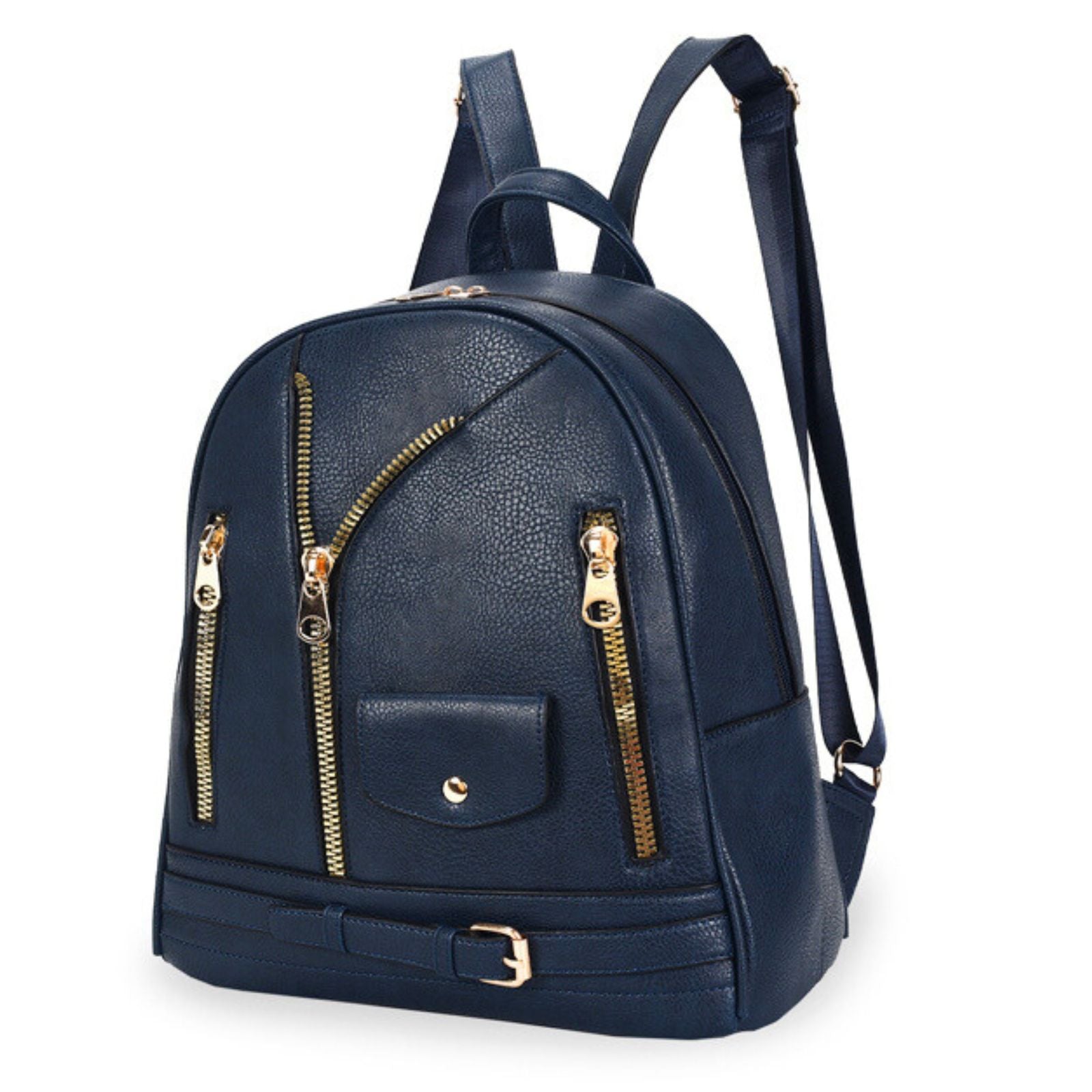 Moto Backpack Navy Zipper Medium Bag for Women