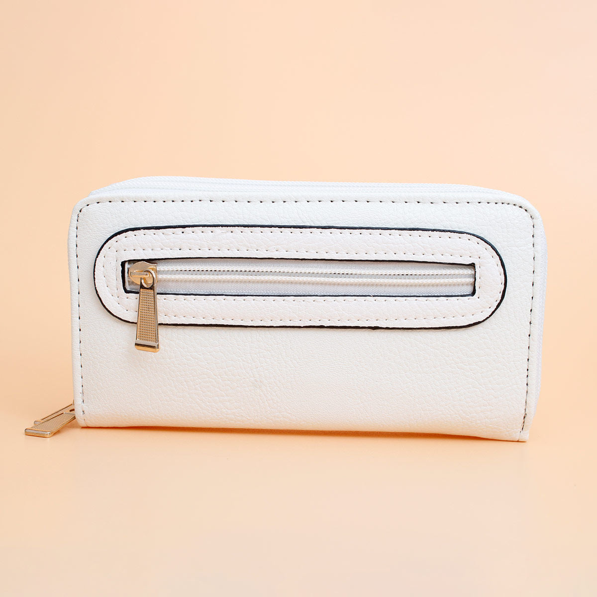 Zipper Wallet White Soft Grain for Women