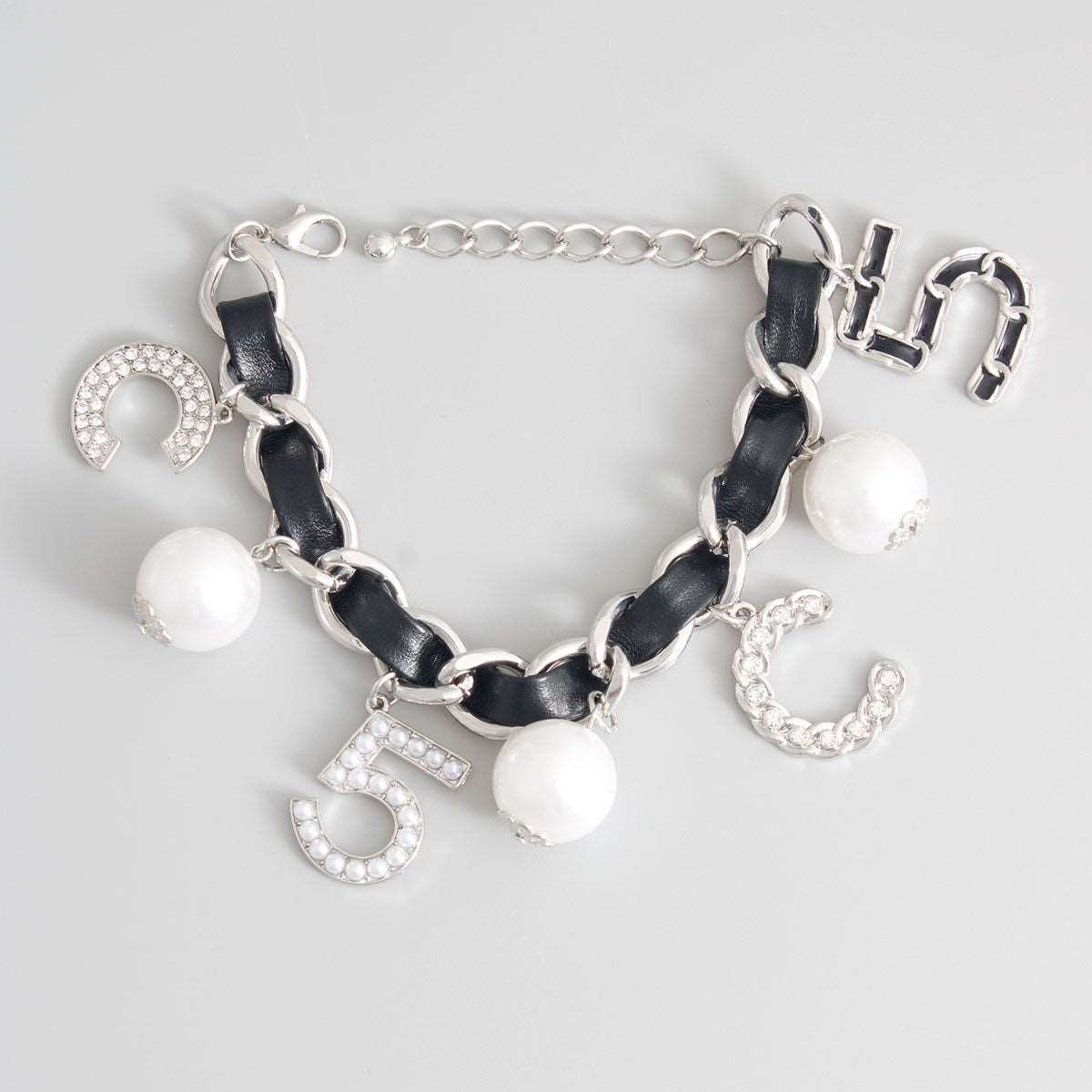Black Silver Chain Pearl Bracelet