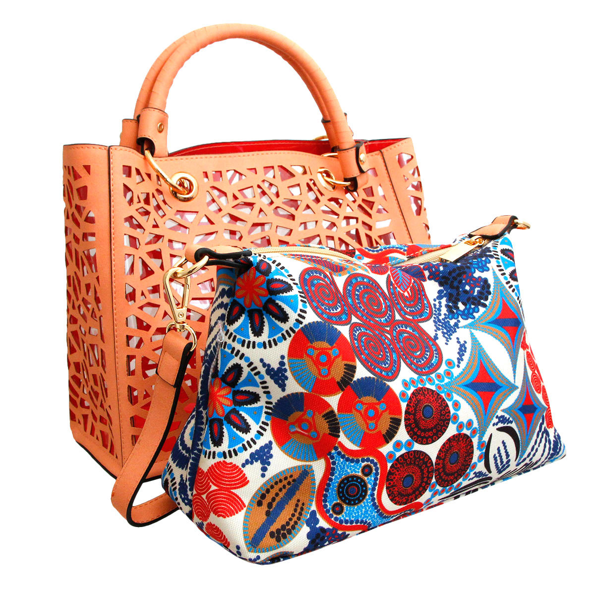 Coral Laser Cut Tote Bag Set