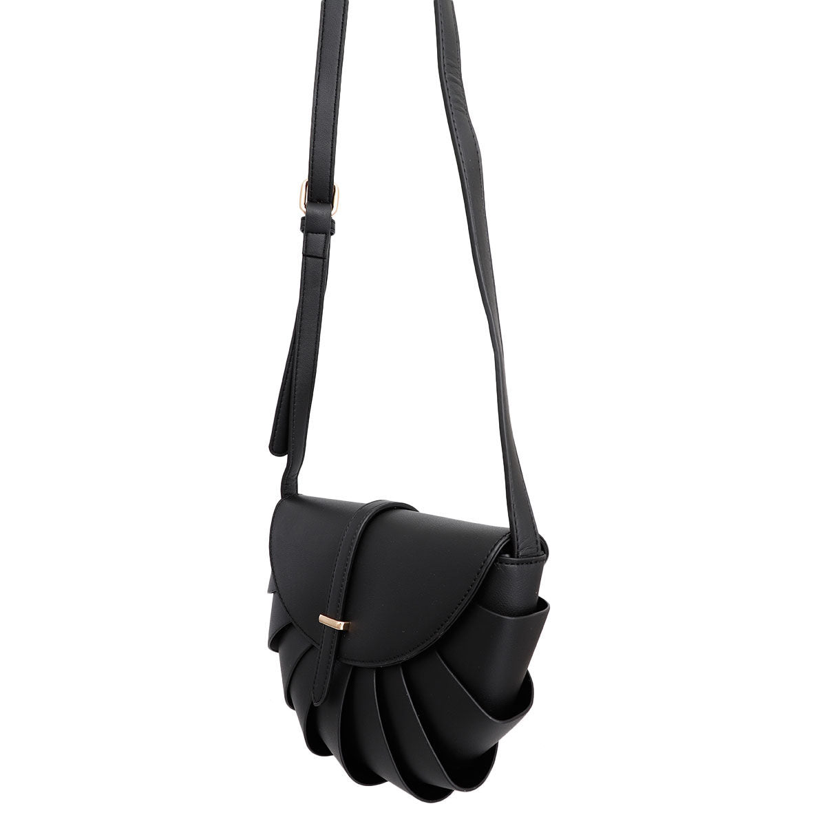 Black Pleated Semicircle Crossbody