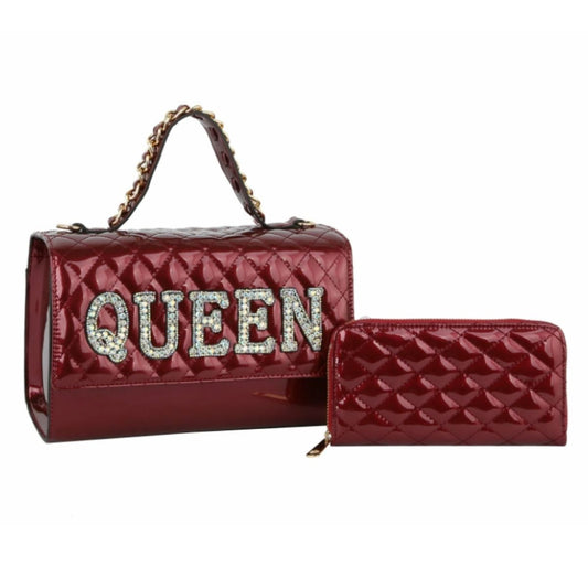 Shiny Maroon Quilted Queen Satchel Set