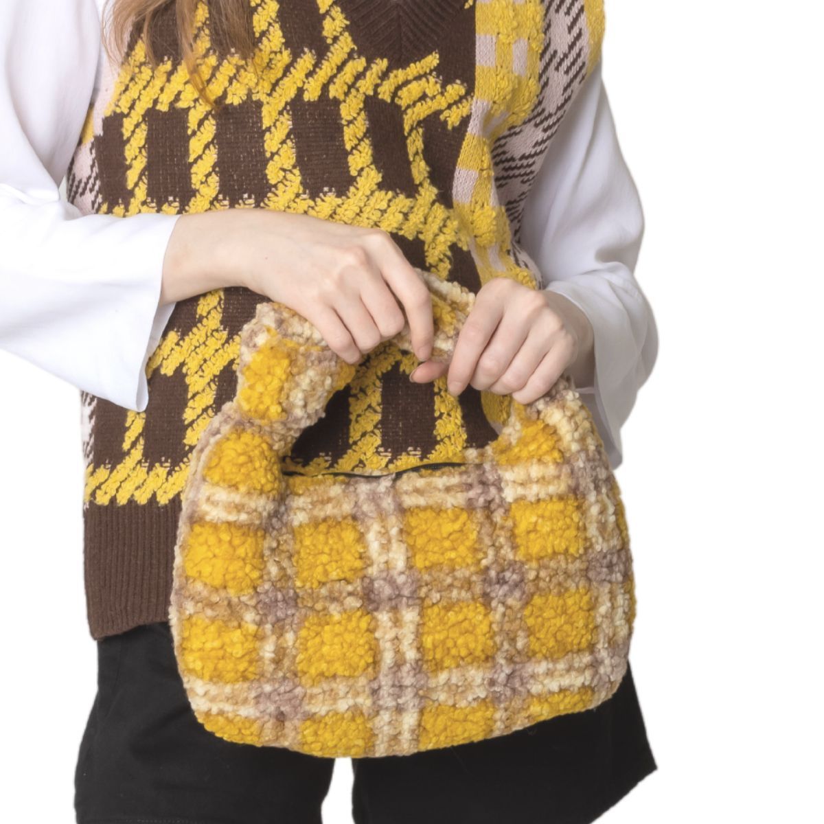 Mustard Plaid Sherpa Bag