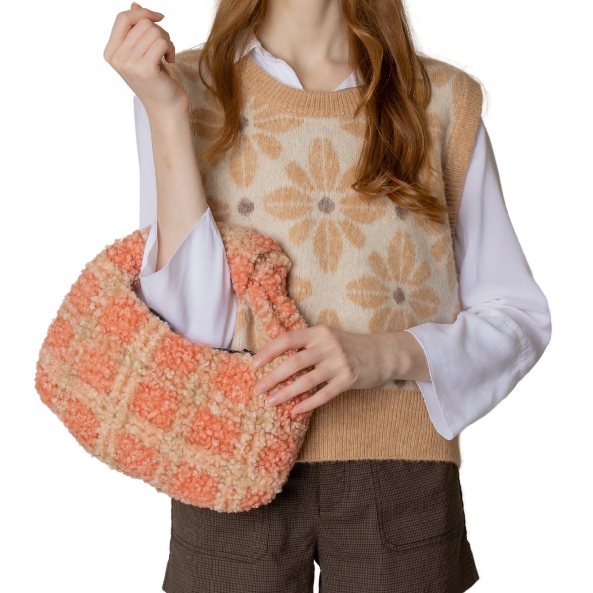 Peach Plaid Sherpa Bag