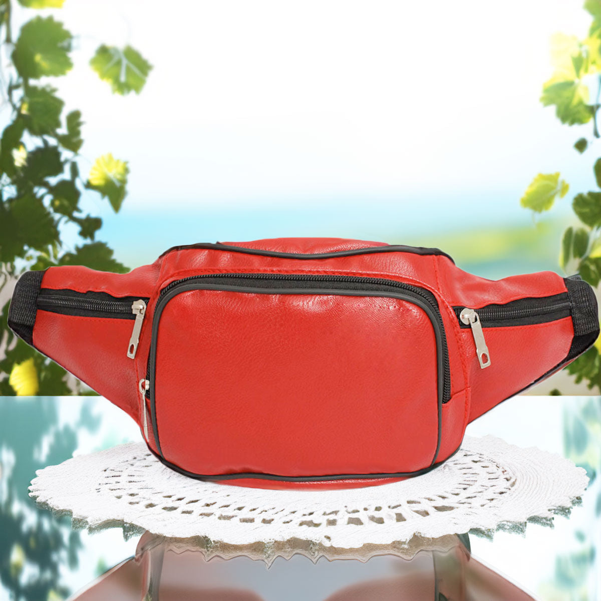 Fanny Pack 80's Red 5 Pocket Waist Bag Women