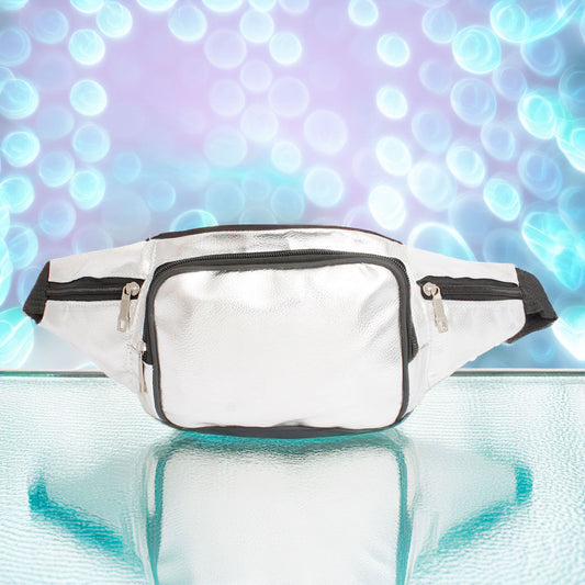 Fanny Pack 80's Silver 5 Pocket Waist Bag Women