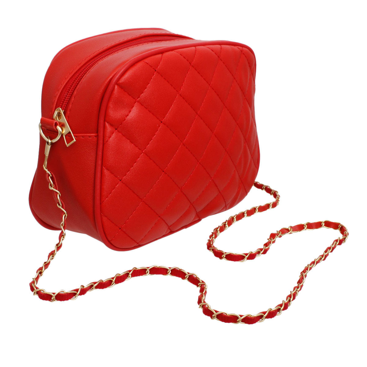 Crossbody Small Red Quilted Chain Strap Bag Women