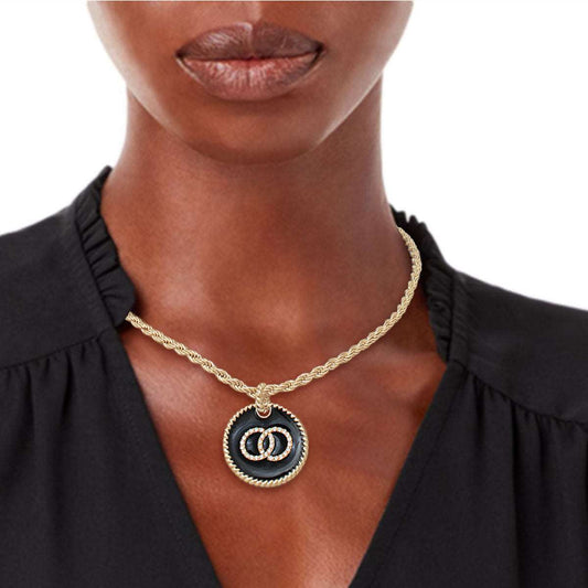 Black Infinity Pendant Gold Twisted Chain