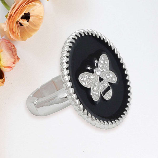 Black Bee Charm Silver Ring