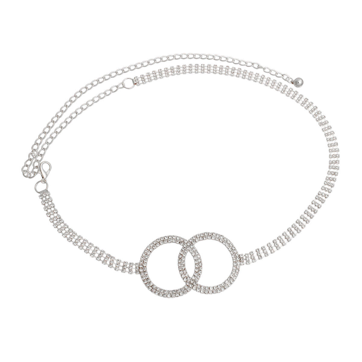 Silver Embellished Double Circle Chain Belt