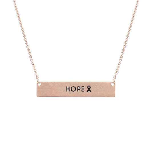 Rose Gold Ribbon HOPE Plate Necklace