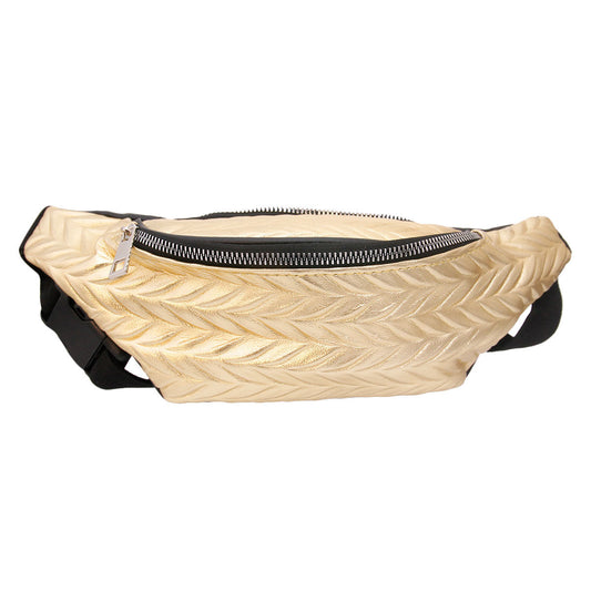 Gold Leather Chevron Fanny Pack