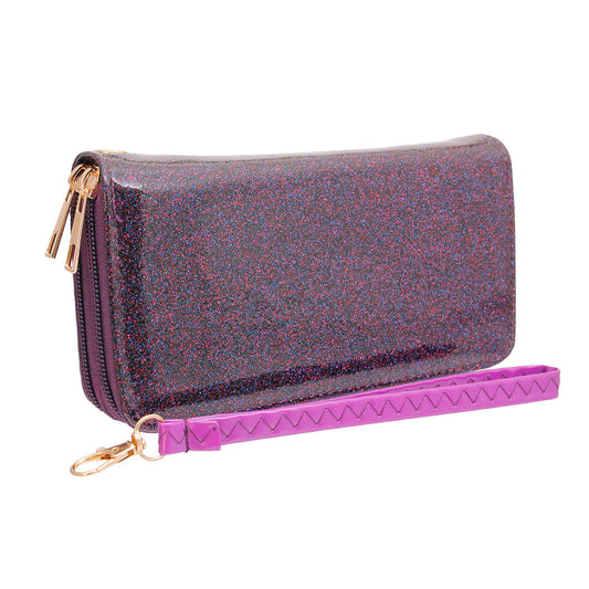 Cartera con doble cremallera y purpurina