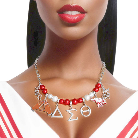 Red White Pearl Delta Necklace