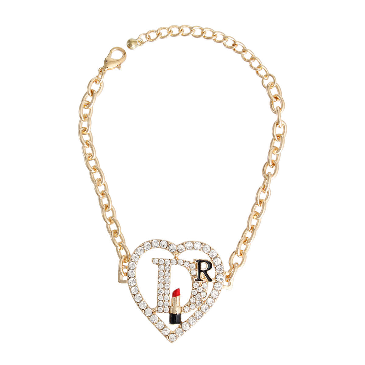 Gold Designer D Heart Bracelet