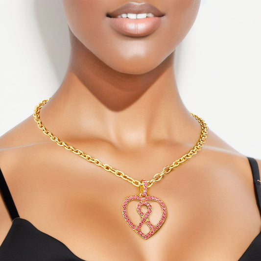 Pink Ribbon Pink Heart Necklace