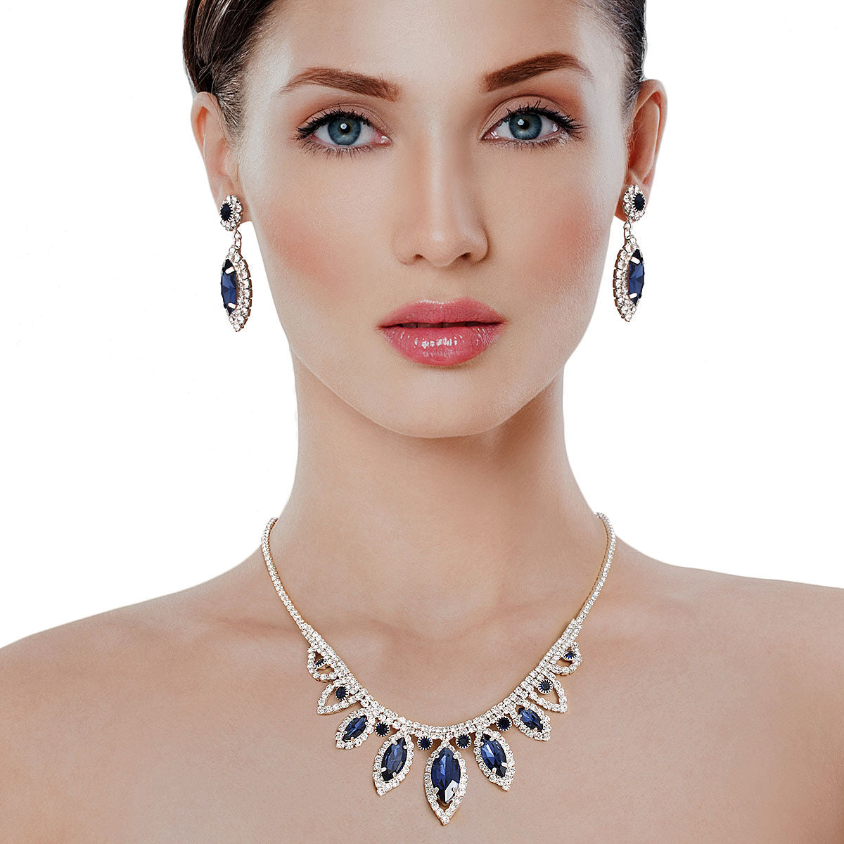 Navy Marquise Crystal Silver Set