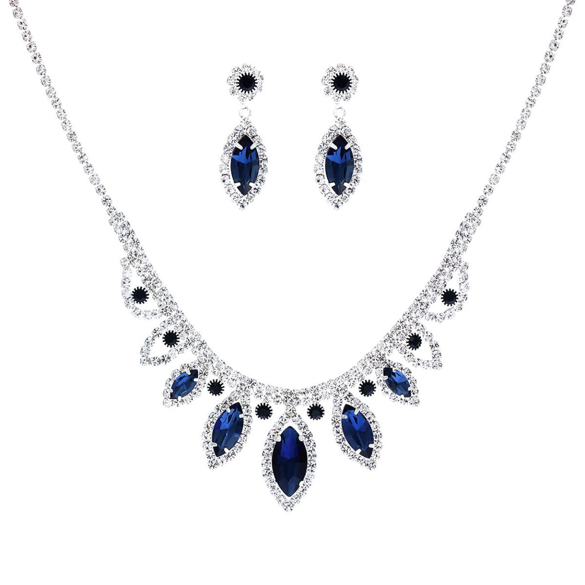 Navy Marquise Crystal Silver Set