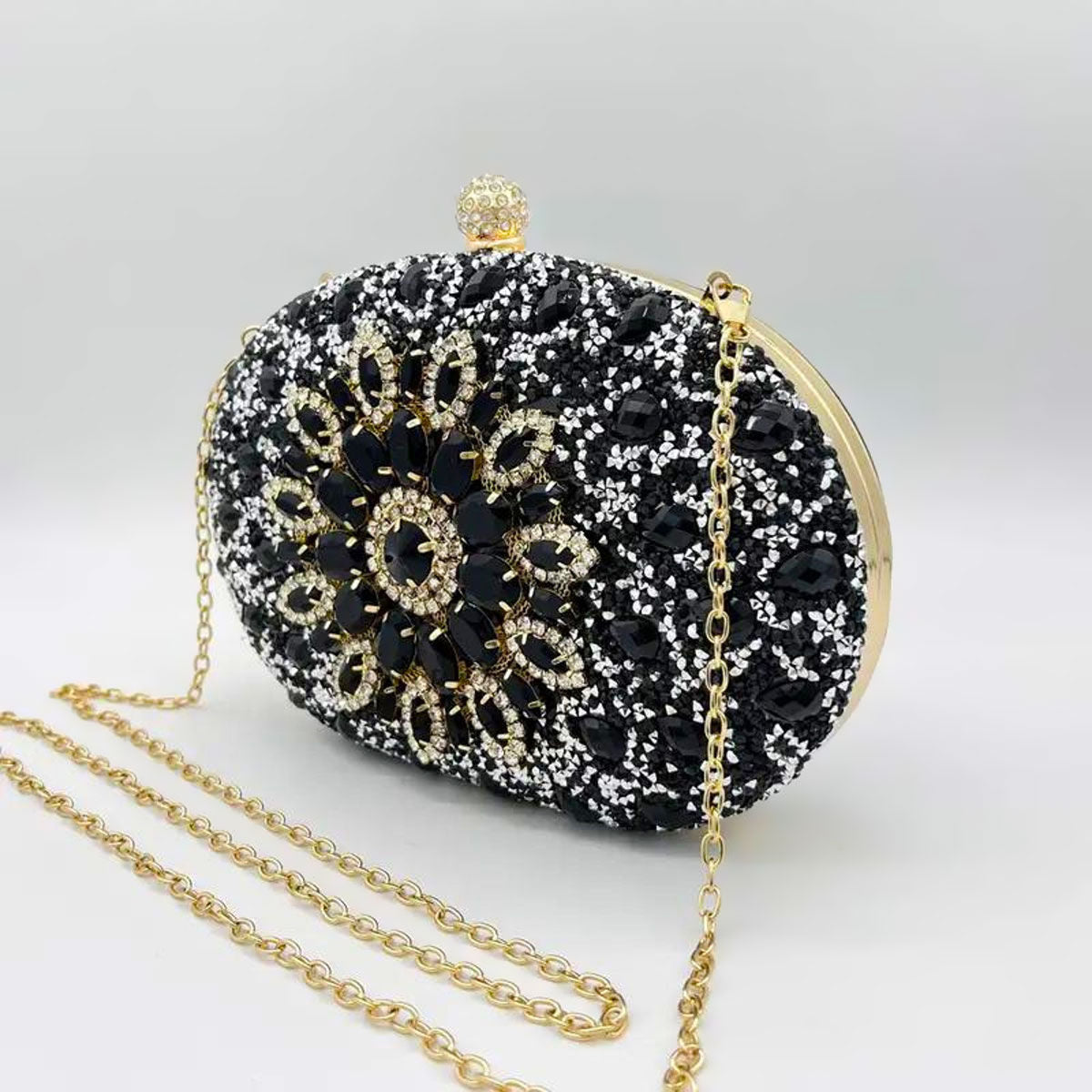 Clutch Black Crystal Hard Case Bag for Women