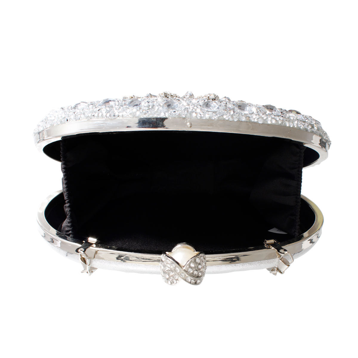 Clutch Silver Crystal Pearl Hard Case for Women