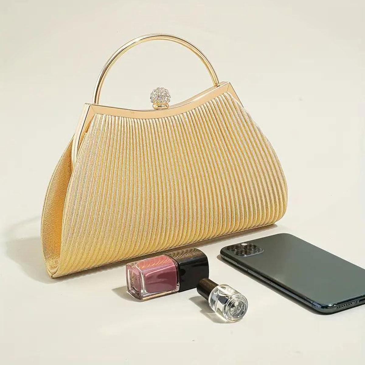 Clutch Gold Ruched Handbag for Women
