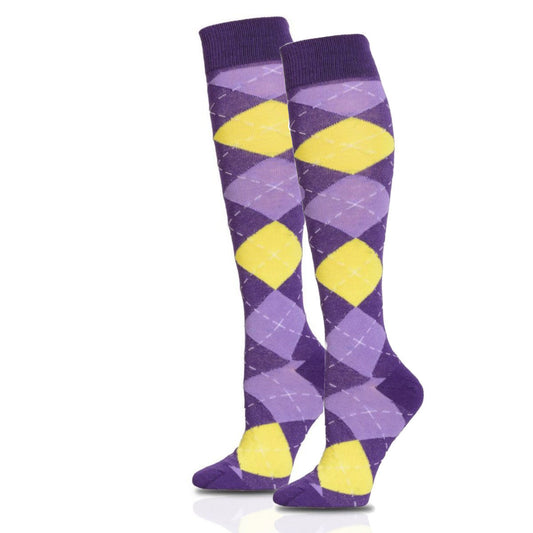 Purple Argyle Knee High Socks