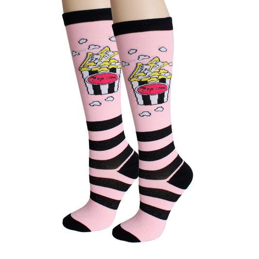 Pink Popcorn Stripe Knee Socks