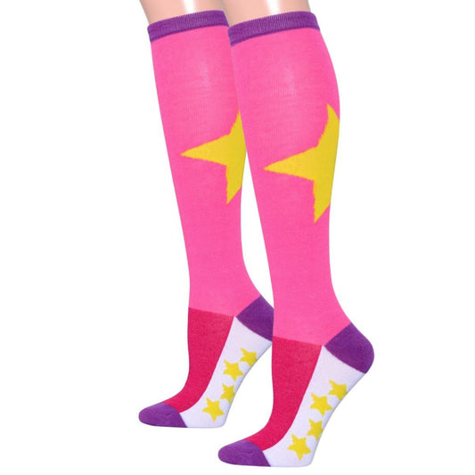 Pink Color Block Star Knee Socks