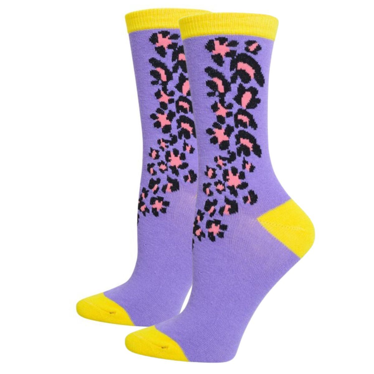 Women's Crew Socks Purple Yellow Cheetah