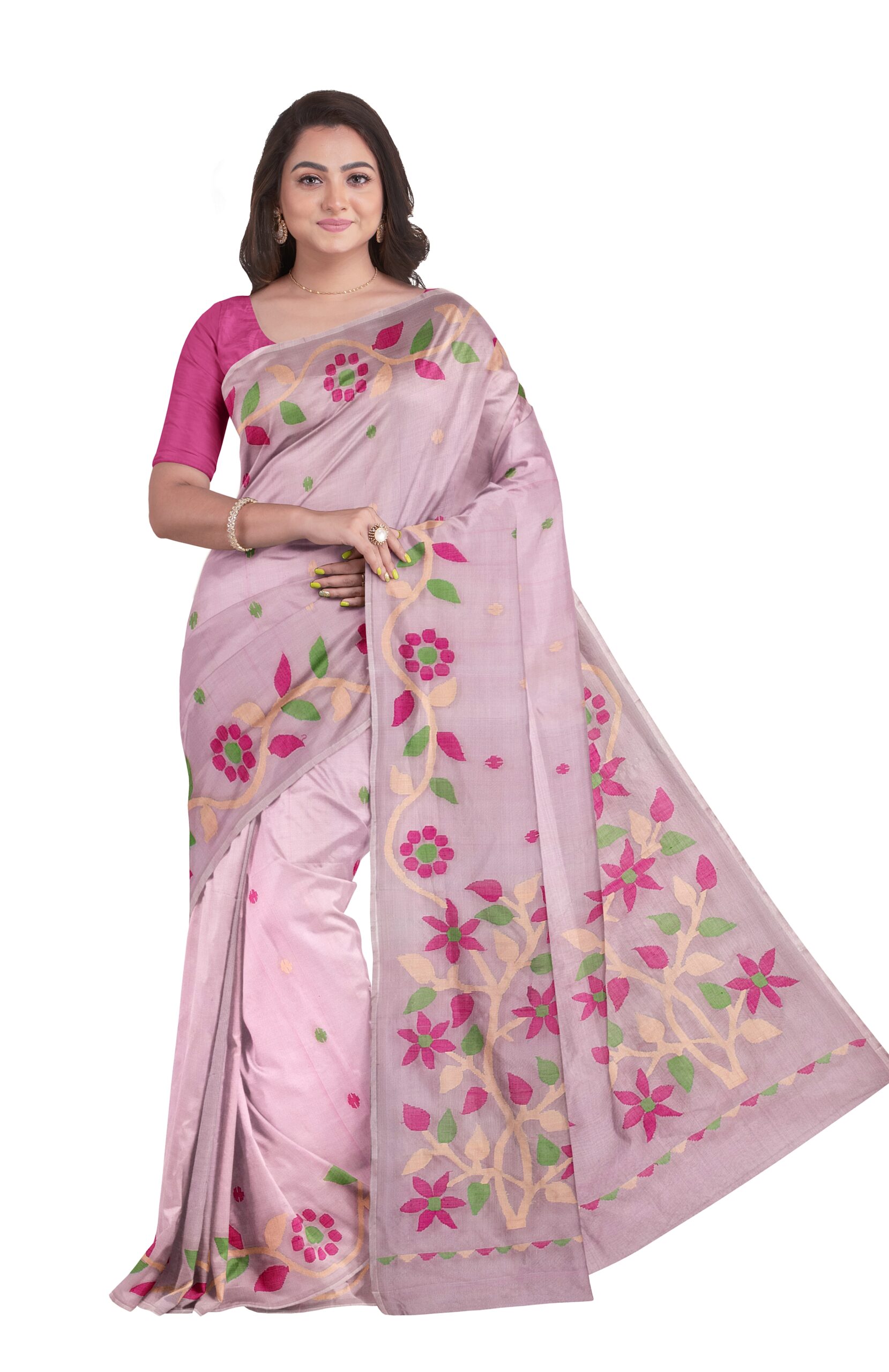 Traditional Hand-Woven Silk Jamdani Saree