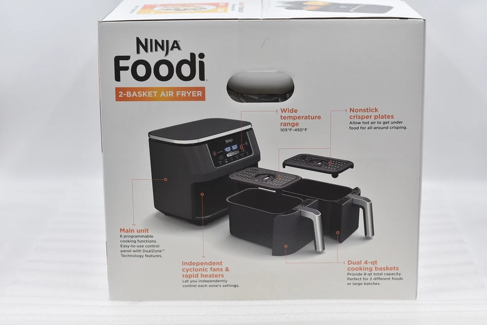 Ninja Foodi 8qt 2 Basket Air Fryer Dual Zone 6 Function XL Capacity DZ201 - Image 4