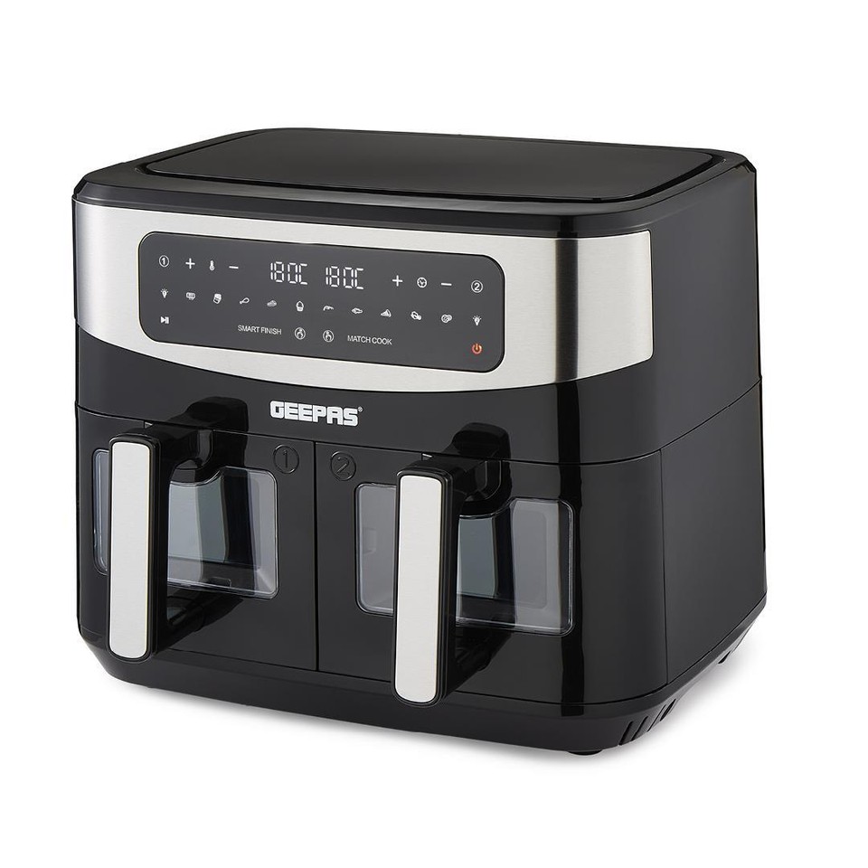 Double Basket Air Fryer Oven Digital Cooker 9L Timer Oil Free Frying 2600W Black